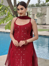 Crimson Red Ring Work Strappy Chikankari Kurta Set - Shop Label Aishwaryrika